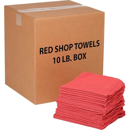 Global Industrial 10 Lb.Box 100% Cotton Shop Towels, Red 670227